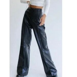 Lioness Sleek Black Pu Leather Wide-Leg Pants size S